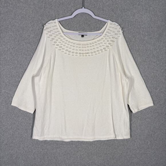 Notations Sweater 2X Pearls Cotton Stretch Twee Glam Feminine Church Neutrals - Picture 1 of 12